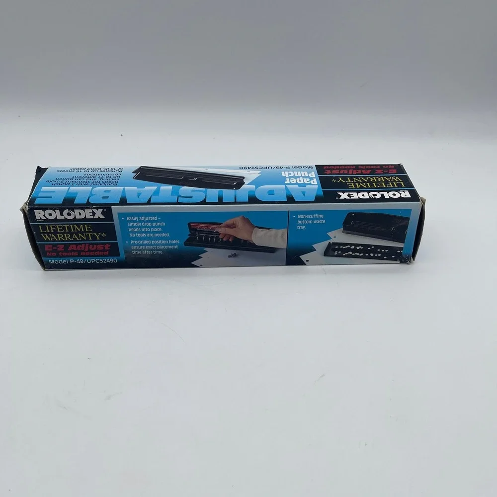 Rolodex Punchodex P-49 Adjustable Paper Punch Black 3-Hole 11-Hole 16 Sheet Cap